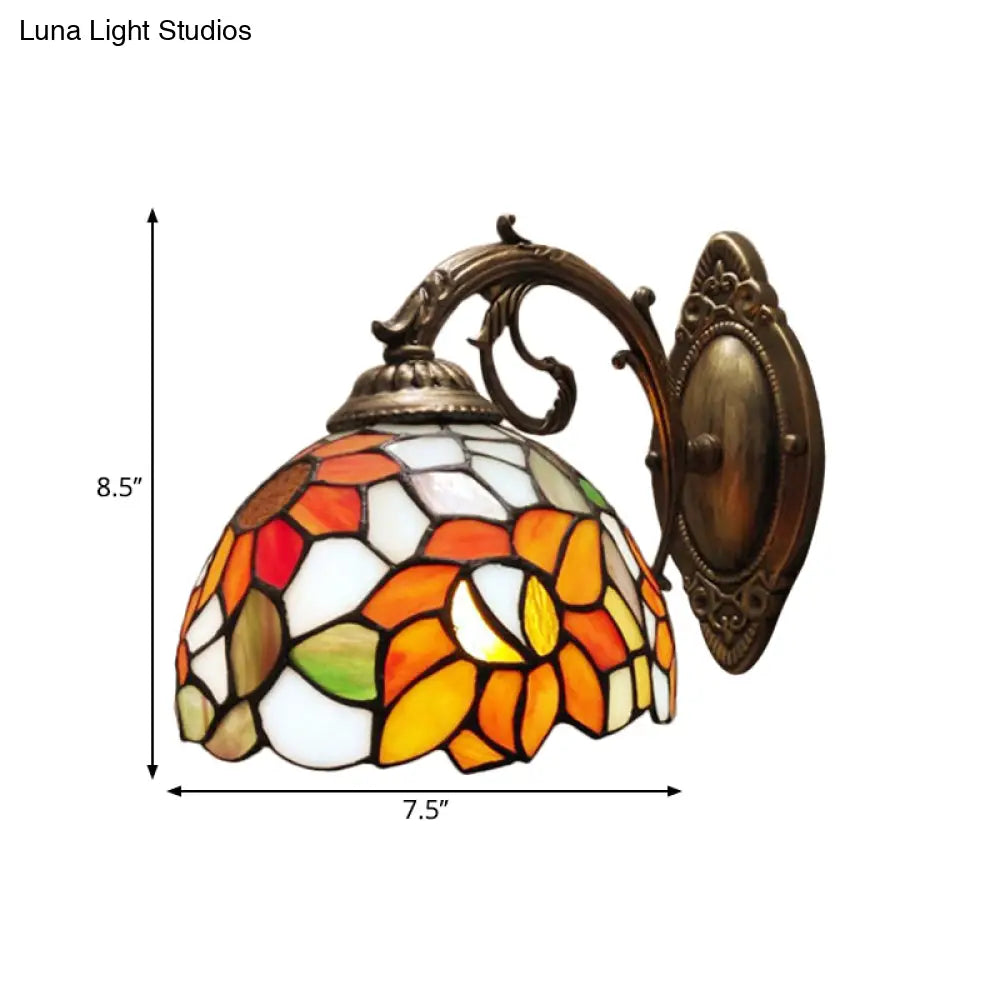 Baroque Dome Stained Glass Sunflower Pattern Sconce - Orange Wall Lighting Idea