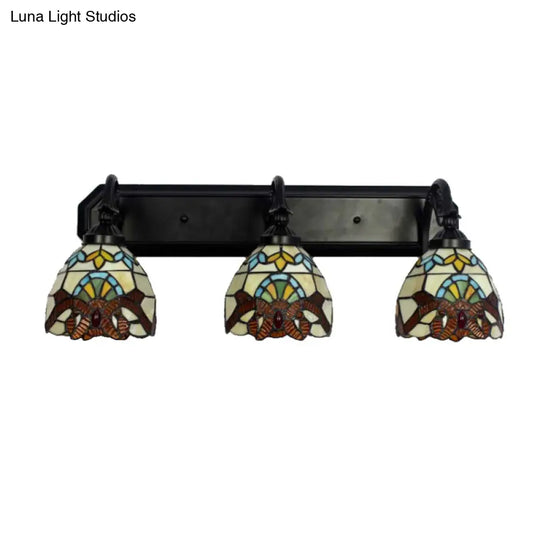 Baroque Dome Stained Glass Wall Mount Sconce - 3 Head Brown Hallway Light Fixture