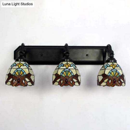 Baroque Dome Stained Glass Wall Mount Sconce - 3 Head Brown Hallway Light Fixture