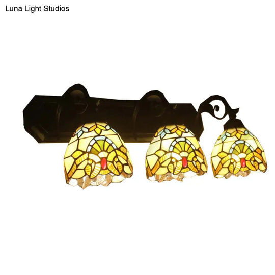 Baroque Dome Stained Glass Wall Mount Sconce - 3 Head Brown Hallway Light Fixture