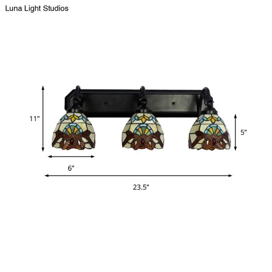 Baroque Dome Stained Glass Wall Mount Sconce - 3 Head Brown Hallway Light Fixture