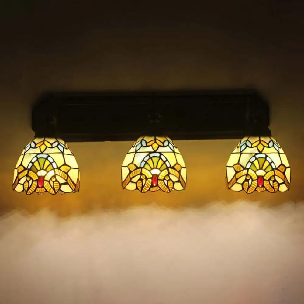 Baroque Dome Stained Glass Wall Mount Sconce - 3 Head Brown Hallway Light Fixture