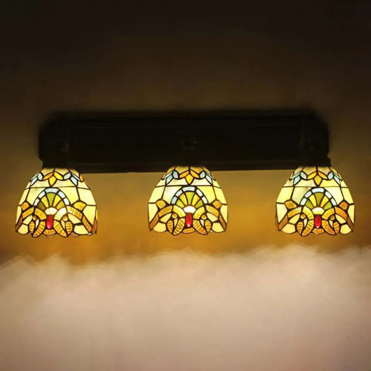 Baroque Dome Stained Glass Wall Mount Sconce - 3 Head Brown Hallway Light Fixture