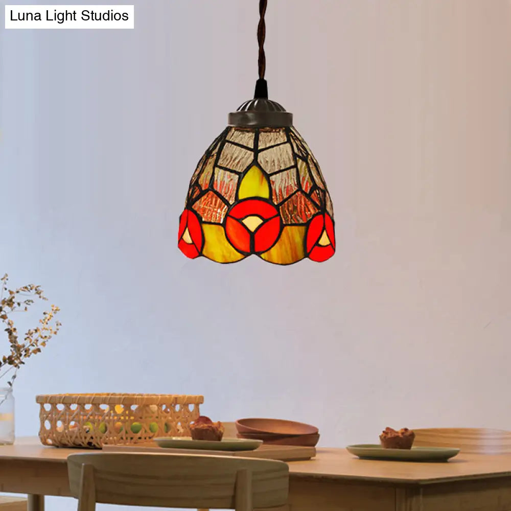 Baroque Dragonfly/Flower Stained Glass Pendant Light For Kitchen