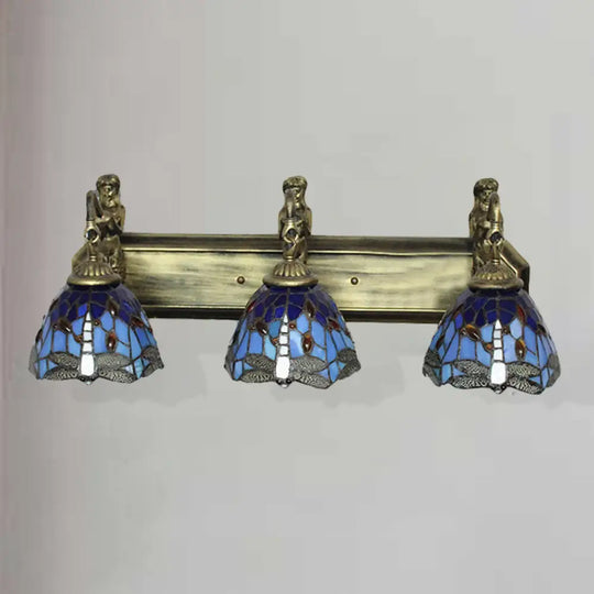 Baroque Dragonfly Wall Light Fixture: Orange/Blue Stained Glass Sconce Lighting Blue