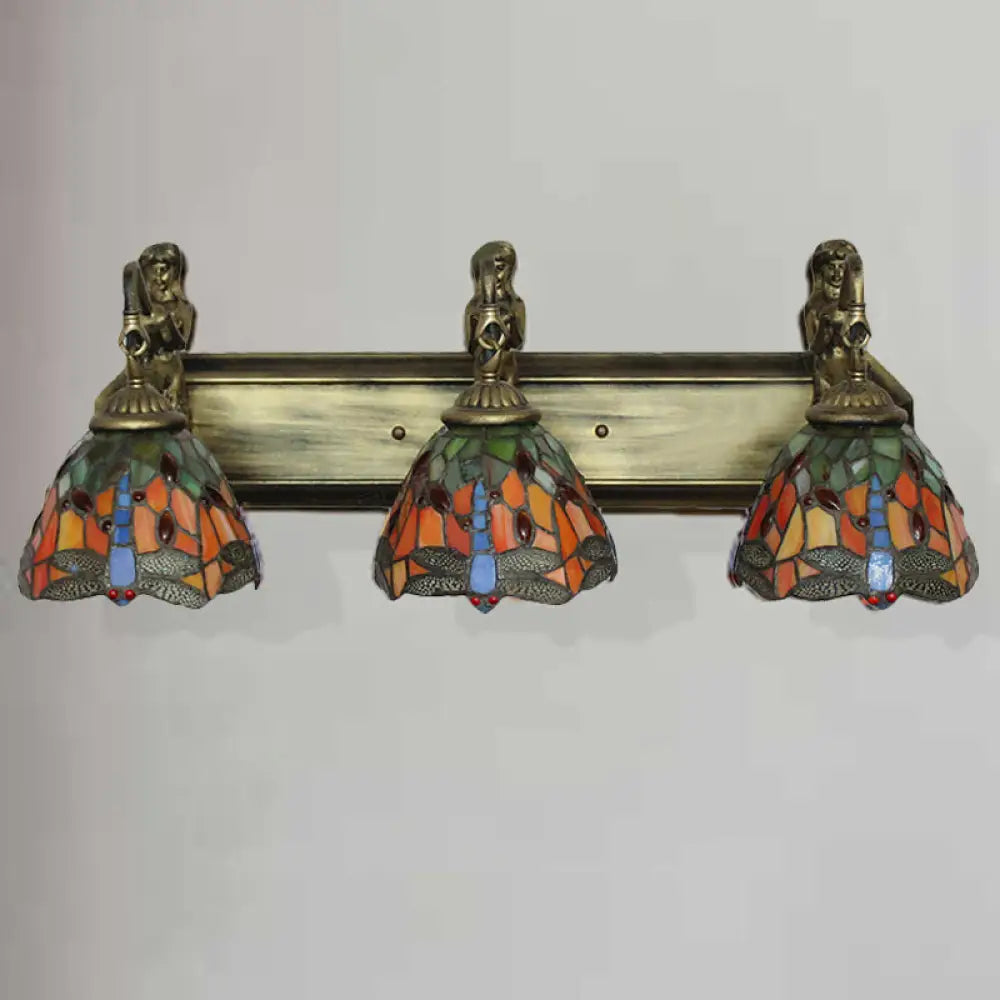 Baroque Dragonfly Wall Light Fixture: Orange/Blue Stained Glass Sconce Lighting Orange