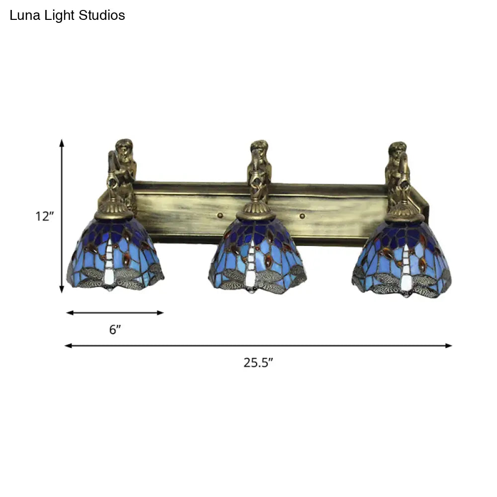 Baroque Dragonfly Wall Light Fixture: Orange/Blue Stained Glass Sconce Lighting