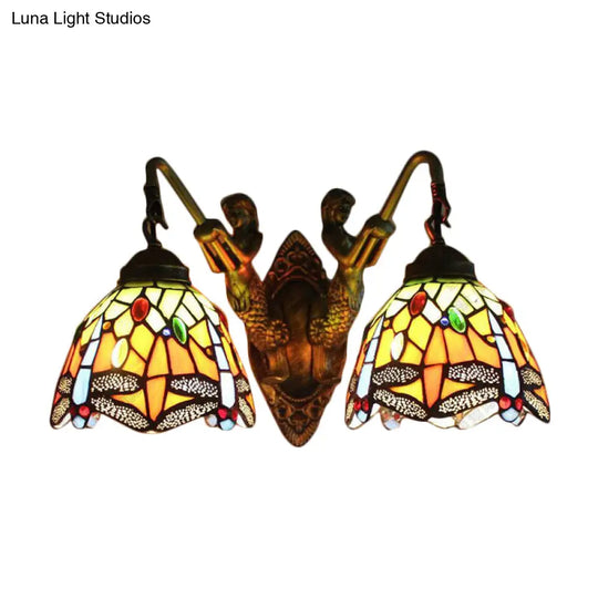 Baroque Dragonfly Wall Light With 2 Orange Glass Sconces - Optional Switch