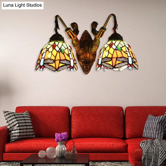 Baroque Dragonfly Wall Light With 2 Orange Glass Sconces - Optional Switch