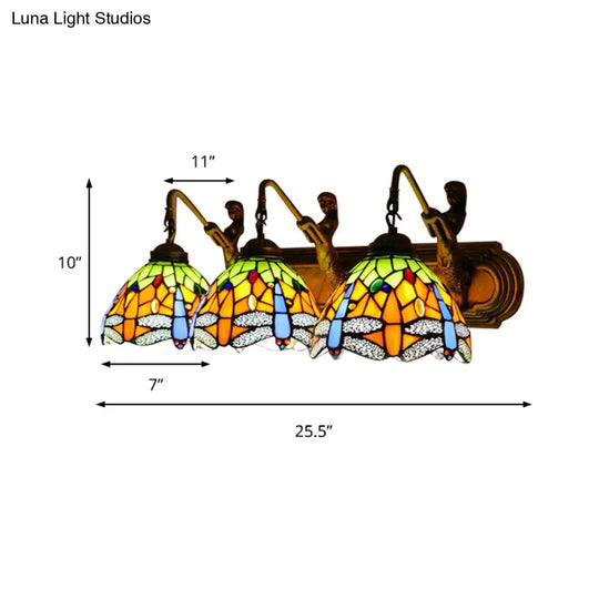 Baroque Dragonfly Wall Mount Sconce With 3 Orange Glass Heads - Bedroom Lighting