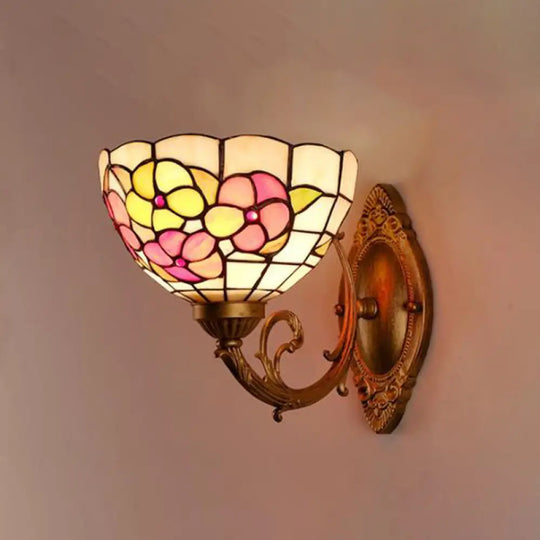 Baroque Flower Cut Glass Vanity Wall Light - 1 Pink/Green Sconce For Bathroom Pink