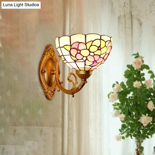 Baroque Flower Cut Glass Vanity Wall Light - 1 Pink/Green Sconce For Bathroom