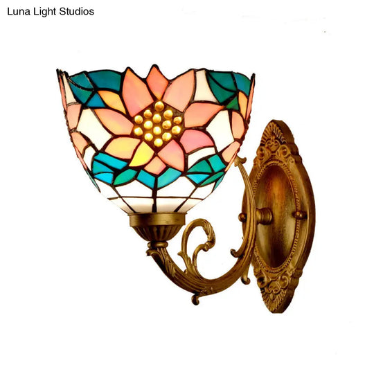 Baroque Flower Cut Glass Vanity Wall Light - 1 Pink/Green Sconce For Bathroom