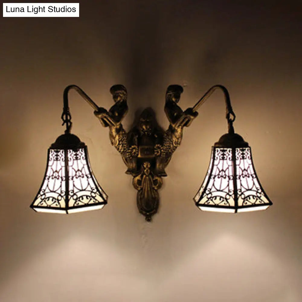 Baroque Glass Sconce Light With Mermaid Decor - 2 Head Wall Fixture In White/Blue/Purple