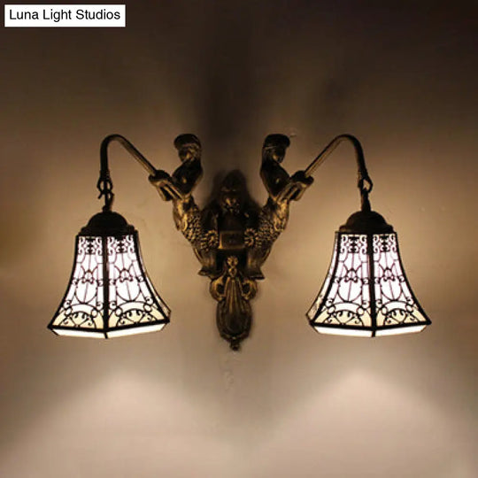 Baroque Glass Sconce Light With Mermaid Decor - 2 Head Wall Fixture In White/Blue/Purple