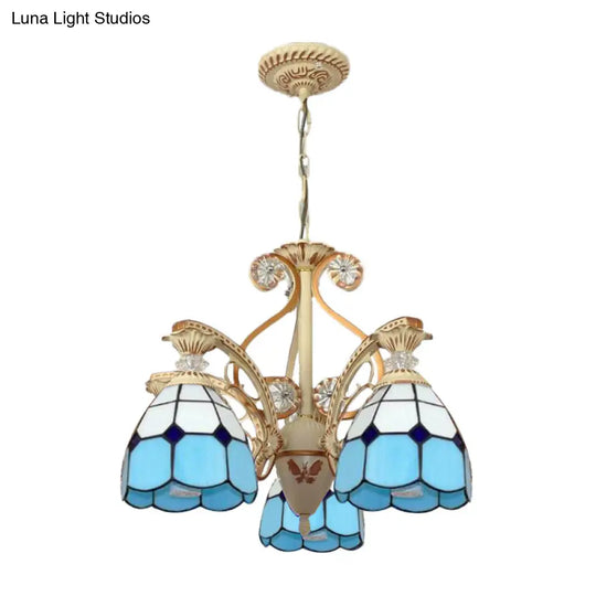 Baroque Grid Cut Glass Pendant Chandelier - 3/5 Lights In Orange/Blue Curved Arm 19’/19.5