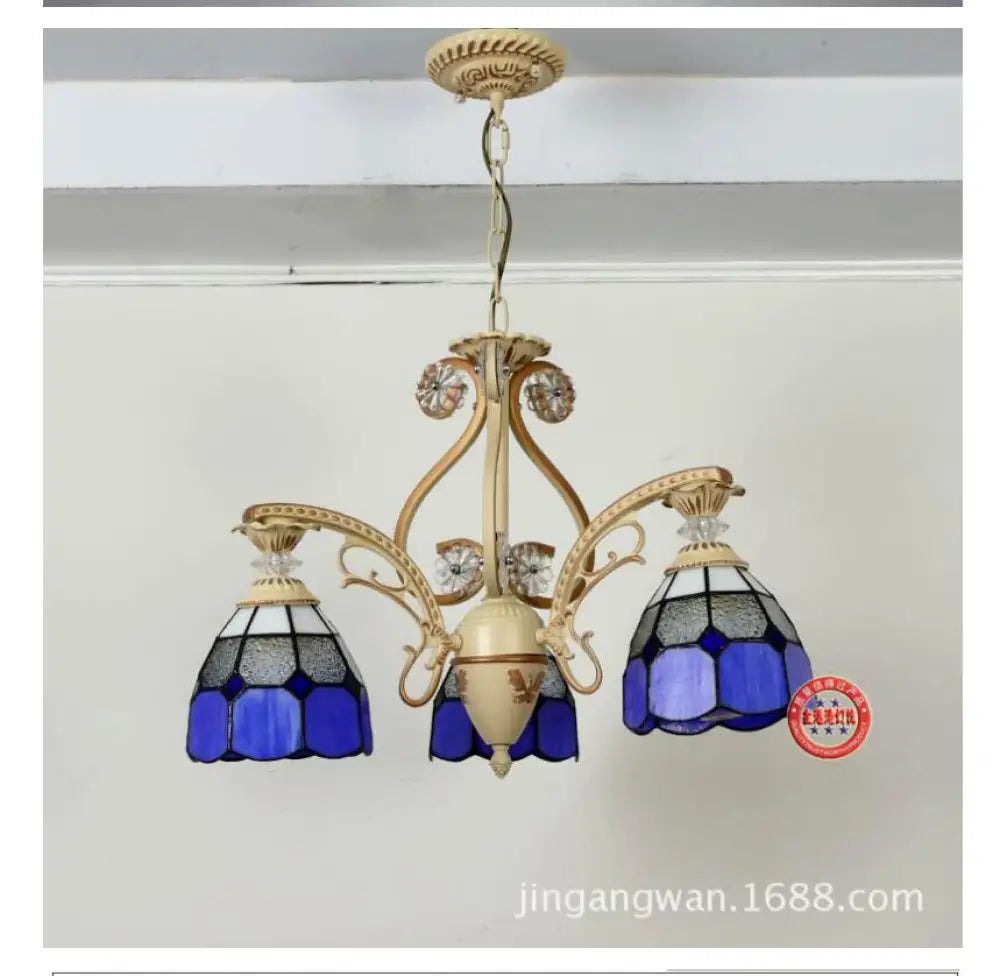 Baroque Grid Cut Glass Pendant Chandelier - 3/5 Lights In Orange/Blue Curved Arm 19’/19.5 Dark