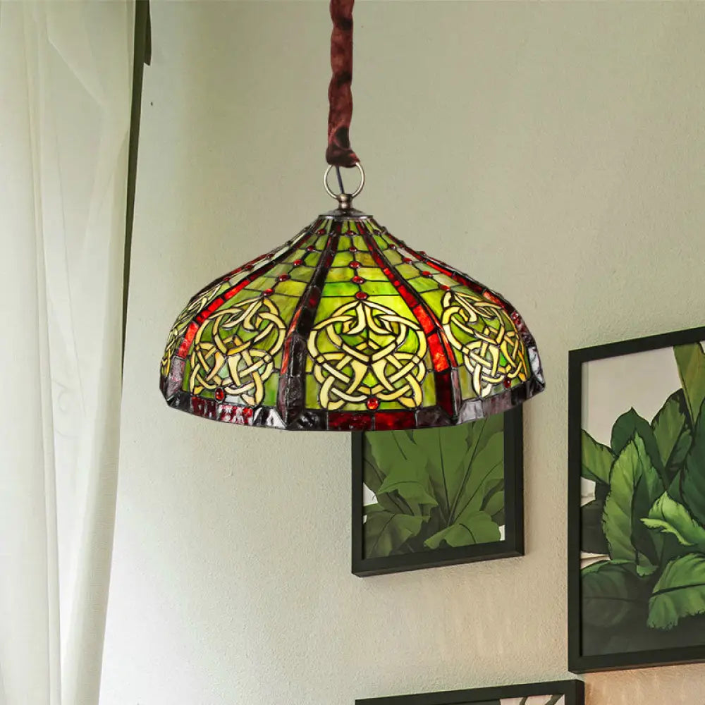 Baroque Hand-Cut Glass Pendant Light: Barn Ceiling Green Chandelier With Beaded Deco- 3 Bulbs