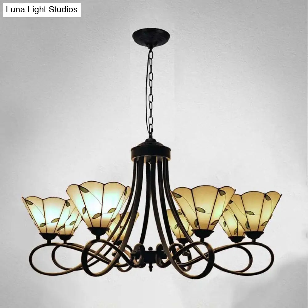 Baroque Scalloped/Cone Hanging Chandelier With Glass Shades - 3/5 Lights White/Yellow/Beige Ideal