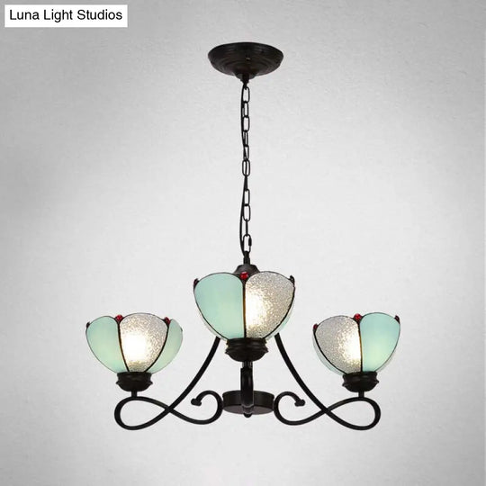 Baroque Scalloped/Cone Hanging Chandelier With Glass Shades - 3/5 Lights White/Yellow/Beige Ideal