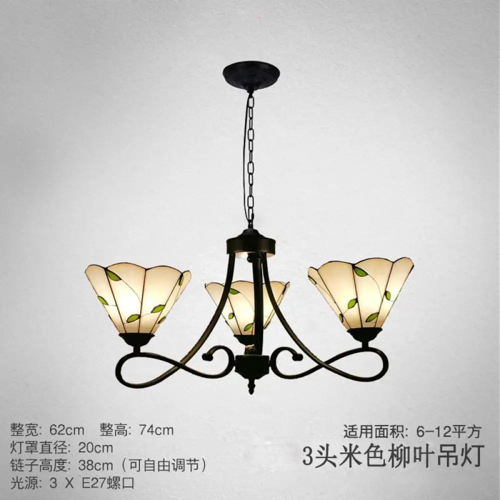 Baroque Hanging Chandelier With Scalloped Glass Shades And Curved Arm - 3/5 Lights In White Yellow