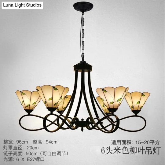Baroque Scalloped/Cone Hanging Chandelier With Glass Shades - 3/5 Lights White/Yellow/Beige Ideal