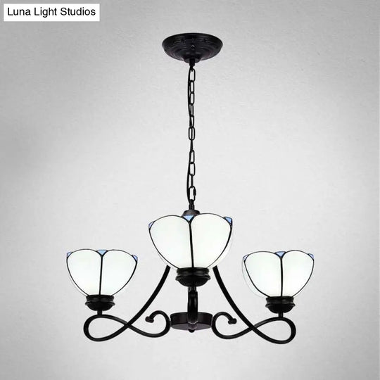 Baroque Scalloped/Cone Hanging Chandelier With Glass Shades - 3/5 Lights White/Yellow/Beige Ideal