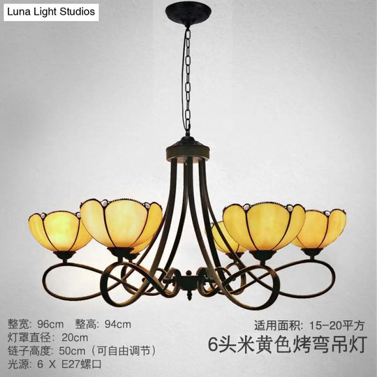 Baroque Scalloped/Cone Hanging Chandelier With Glass Shades - 3/5 Lights White/Yellow/Beige Ideal