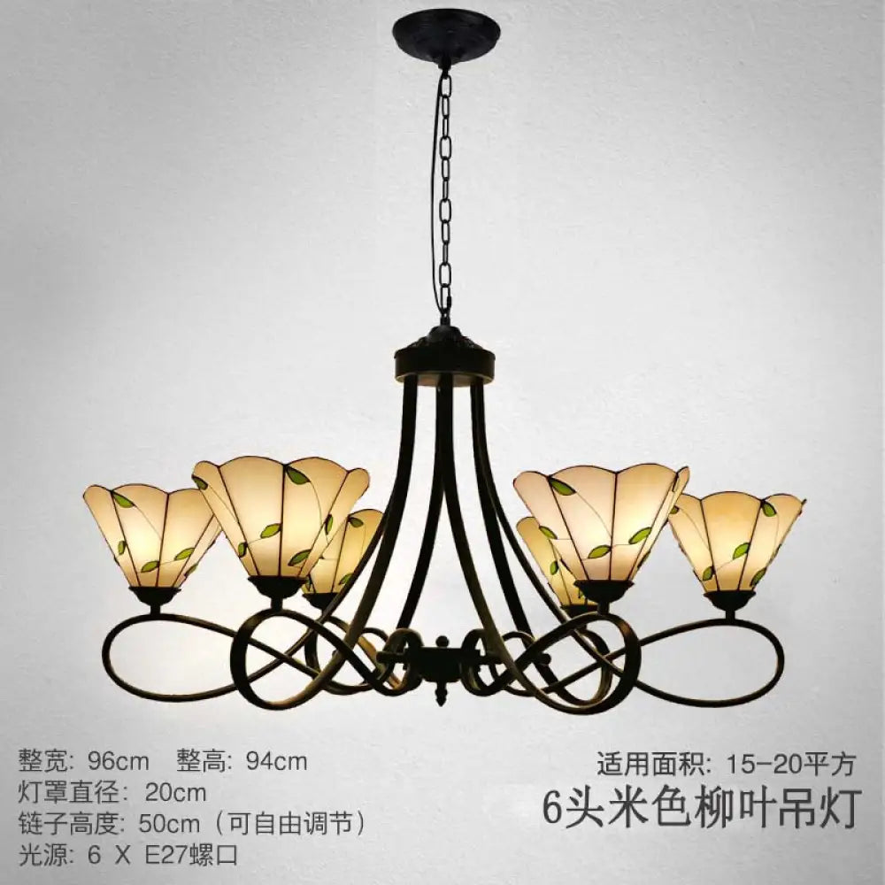 Baroque Hanging Chandelier With Scalloped Glass Shades And Curved Arm - 3/5 Lights In White Yellow