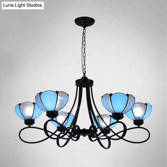 Baroque Hanging Chandelier With Scalloped Glass Shades And Curved Arm - 3/5 Lights In White Yellow