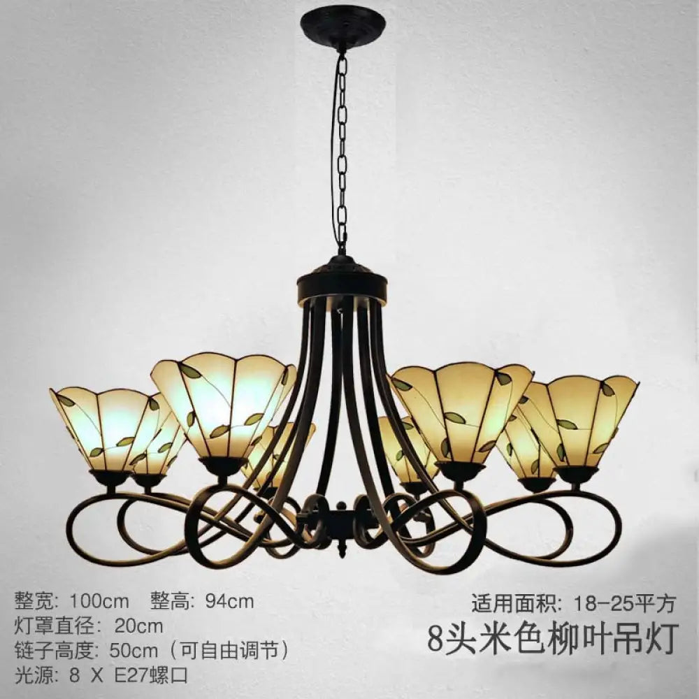 Baroque Hanging Chandelier With Scalloped Glass Shades And Curved Arm - 3/5 Lights In White Yellow