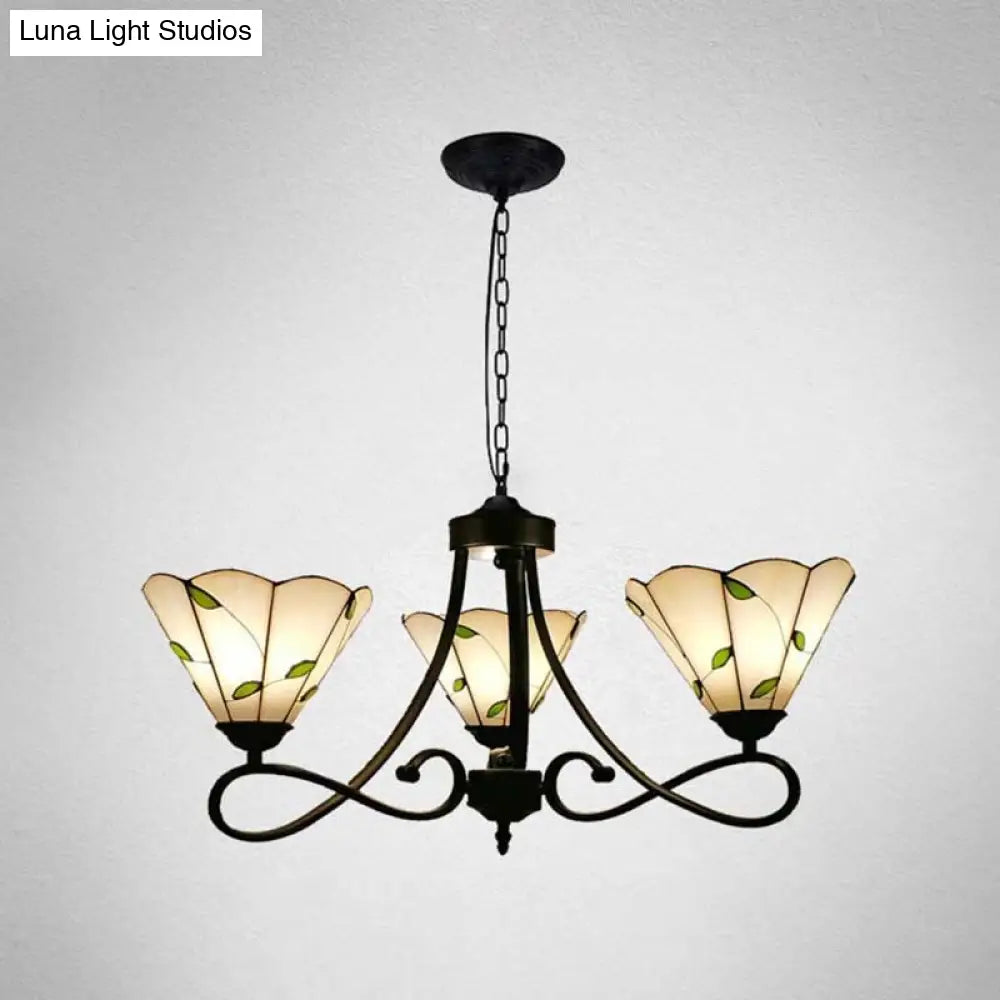 Baroque Scalloped/Cone Hanging Chandelier With Glass Shades - 3/5 Lights White/Yellow/Beige Ideal