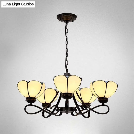 Baroque Scalloped/Cone Hanging Chandelier With Glass Shades - 3/5 Lights White/Yellow/Beige Ideal