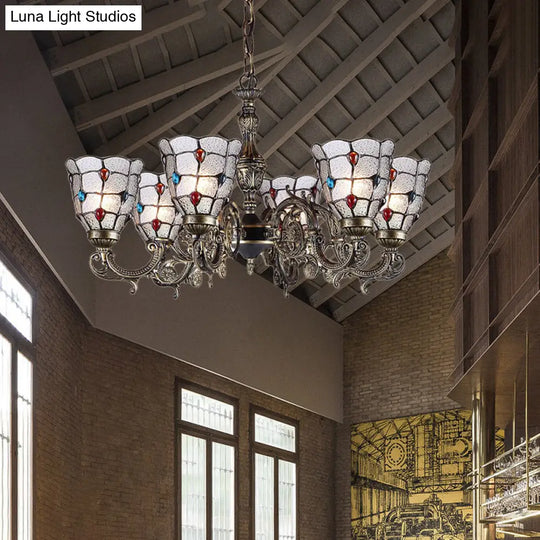 Baroque Jeweled Chandelier Pendant Light With Frosted Glass - Bronze Suspension Fixture (3/6/8