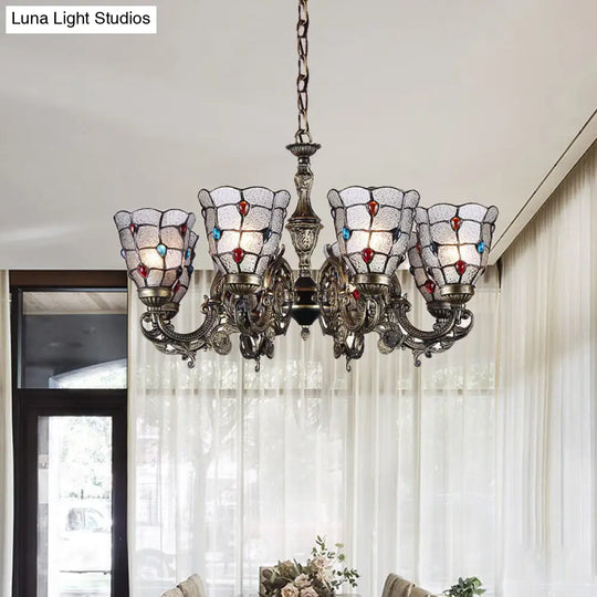 Baroque Jeweled Chandelier Pendant Light - Frosted Glass Bronze Suspension Fixture (3/6/8 Lights)