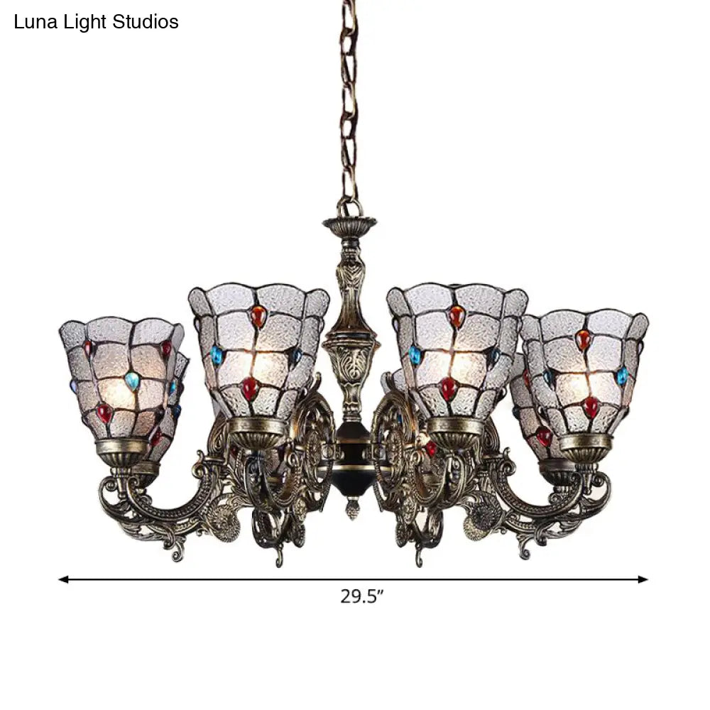 Baroque Jeweled Chandelier Pendant Light With Frosted Glass - Bronze Suspension Fixture (3/6/8