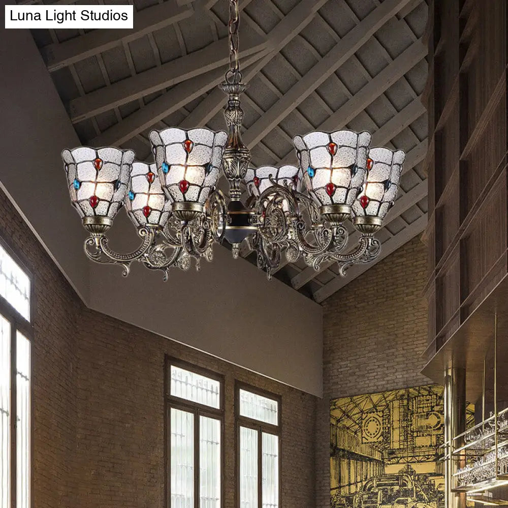 Baroque Jeweled Chandelier Pendant Light - Frosted Glass Bronze Suspension Fixture (3/6/8 Lights)