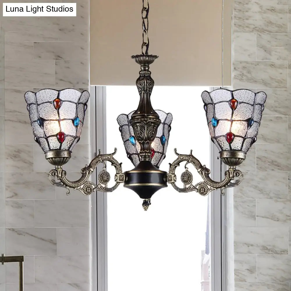 Baroque Jeweled Chandelier Pendant Light With Frosted Glass - Bronze Suspension Fixture (3/6/8