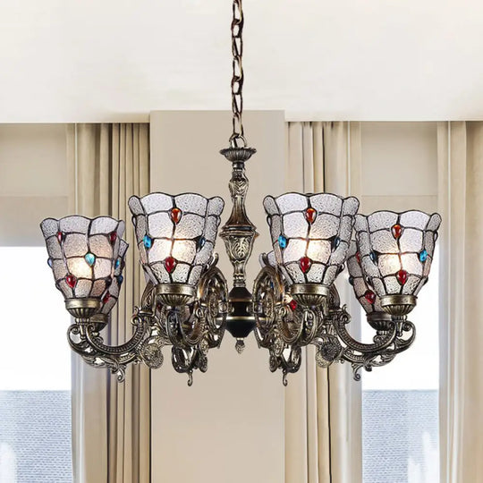 Baroque Jeweled Chandelier Pendant Light With Frosted Glass - Bronze Suspension Fixture (3/6/8