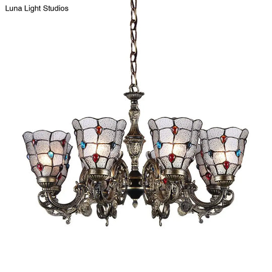 Baroque Jeweled Chandelier Pendant Light With Frosted Glass - Bronze Suspension Fixture (3/6/8