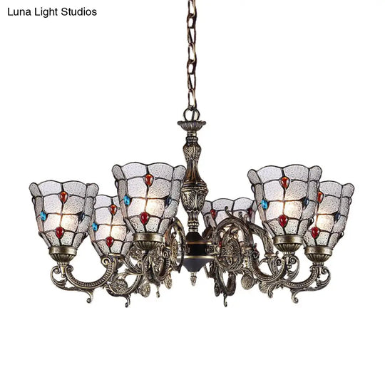 Baroque Jeweled Chandelier Pendant Light With Frosted Glass - Bronze Suspension Fixture (3/6/8