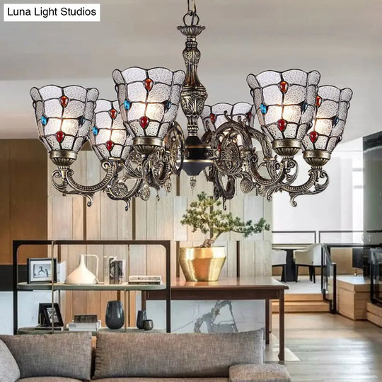 Baroque Jeweled Chandelier Pendant Light - Frosted Glass Bronze Suspension Fixture (3/6/8 Lights) 6