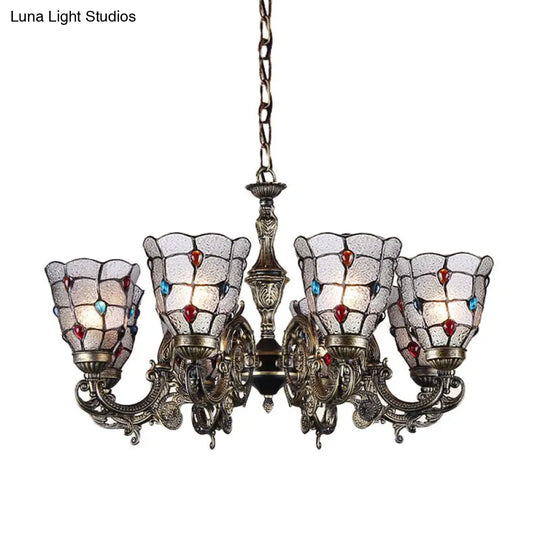 Baroque Jeweled Chandelier Pendant Light - Frosted Glass Bronze Suspension Fixture (3/6/8 Lights)