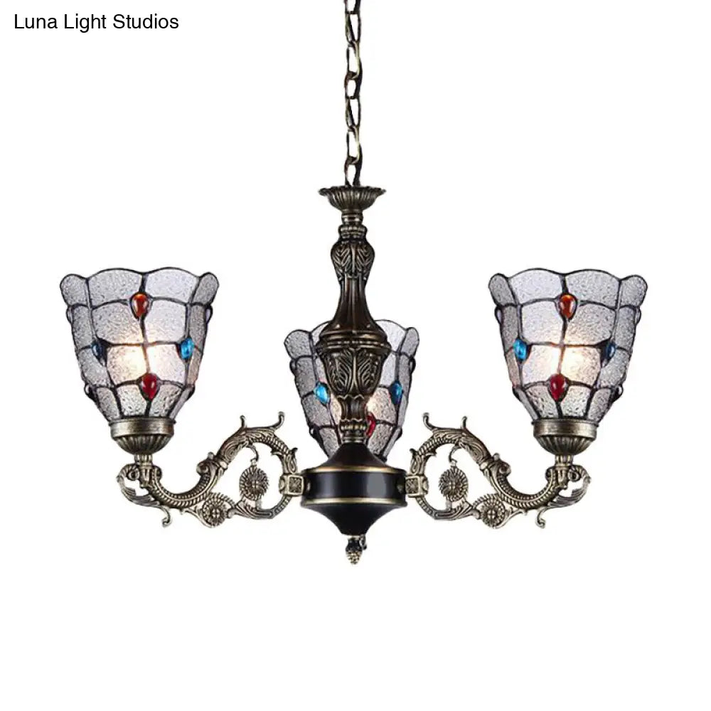 Baroque Jeweled Chandelier Pendant Light - Frosted Glass Bronze Suspension Fixture (3/6/8 Lights)