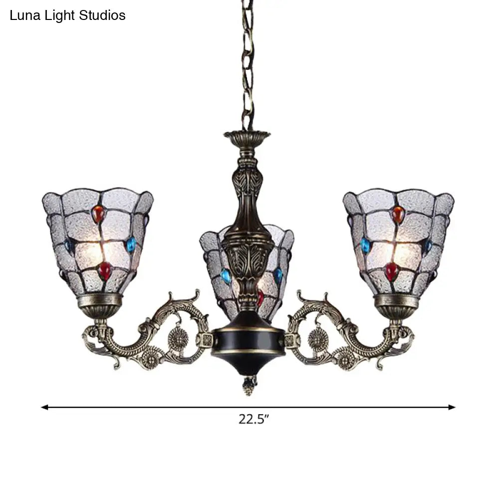 Baroque Jeweled Chandelier Pendant Light With Frosted Glass - Bronze Suspension Fixture (3/6/8