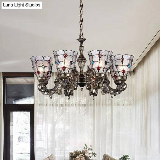 Baroque Jeweled Chandelier Pendant Light With Frosted Glass - Bronze Suspension Fixture (3/6/8