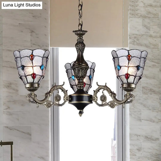 Baroque Jeweled Chandelier Pendant Light - Frosted Glass Bronze Suspension Fixture (3/6/8 Lights)