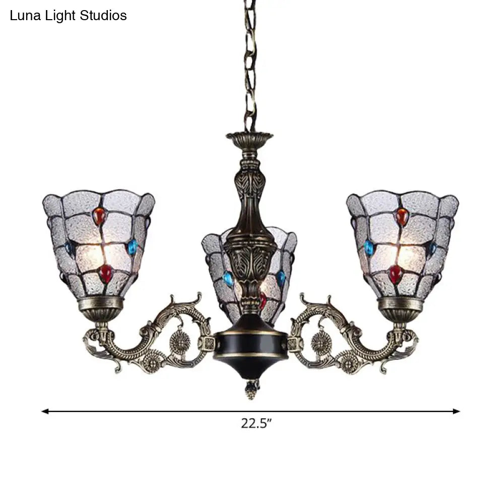 Baroque Jeweled Chandelier Pendant Light - Frosted Glass Bronze Suspension Fixture (3/6/8 Lights)