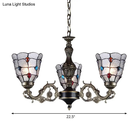 Baroque Jeweled Chandelier Pendant Light - Frosted Glass Bronze Suspension Fixture (3/6/8 Lights)