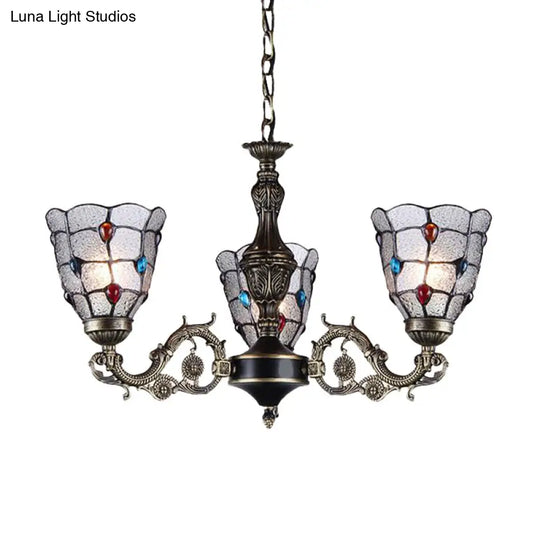 Baroque Jeweled Chandelier Pendant Light With Frosted Glass - Bronze Suspension Fixture (3/6/8